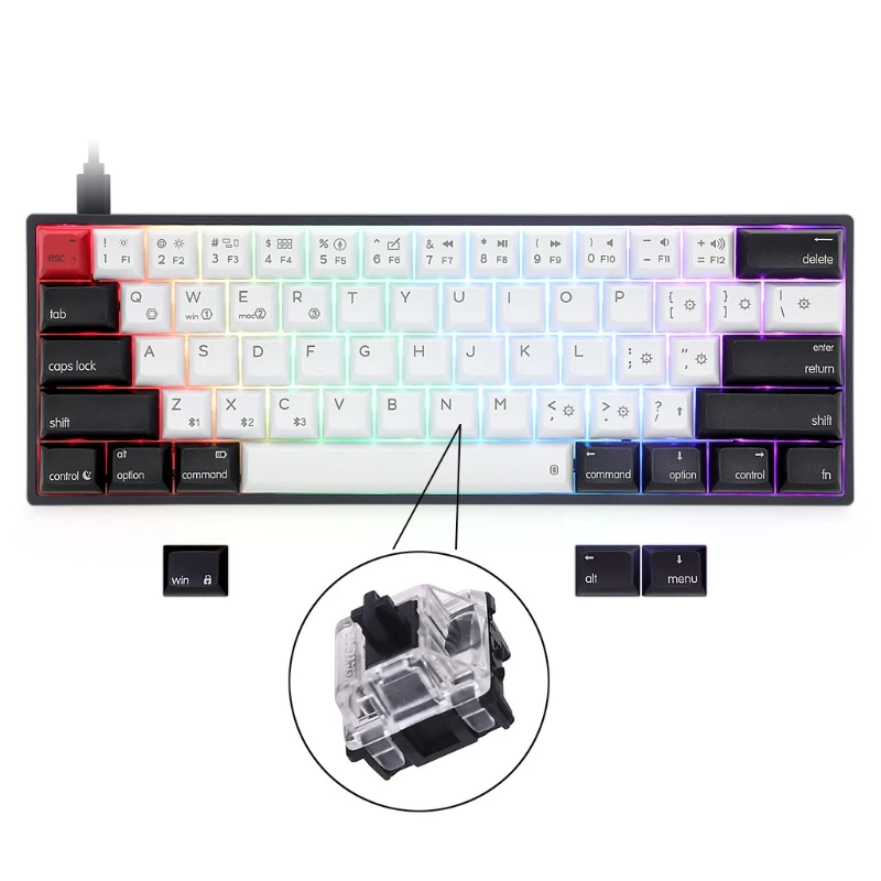 

AK61 HotSwap Mechanical Keyboard Mini Portable Wired PBT Keycap Gateron Switch RGB Gaming Keyboard Designed for -Mac/Win