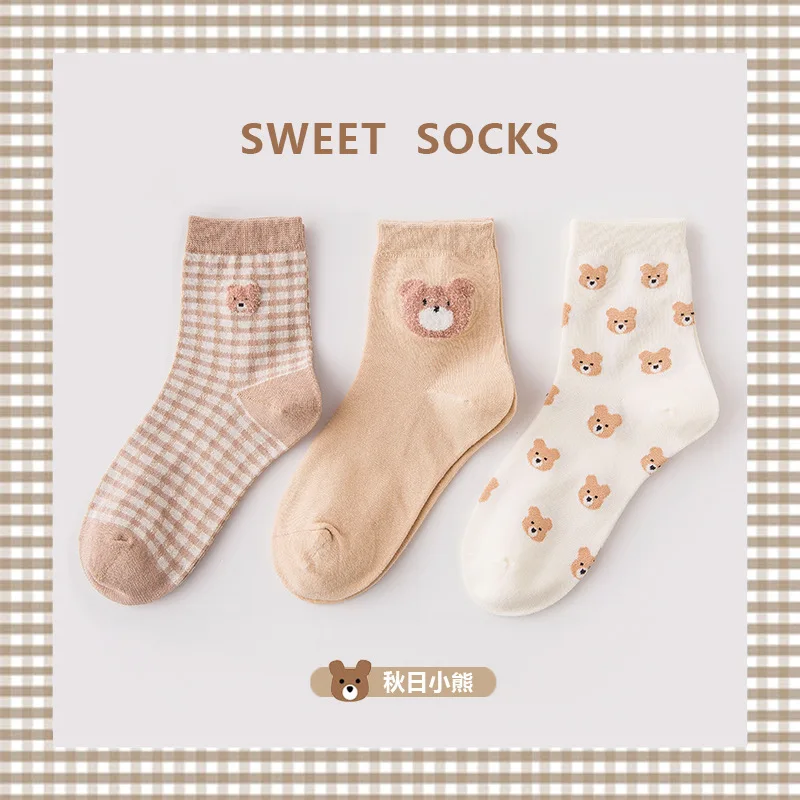 

3 Pairs/set Women's Socks Cute Soft Cotton Bear pattern Design High Quality Lolita Girl Sweet Kawaii Girl's Socks Cute Gift