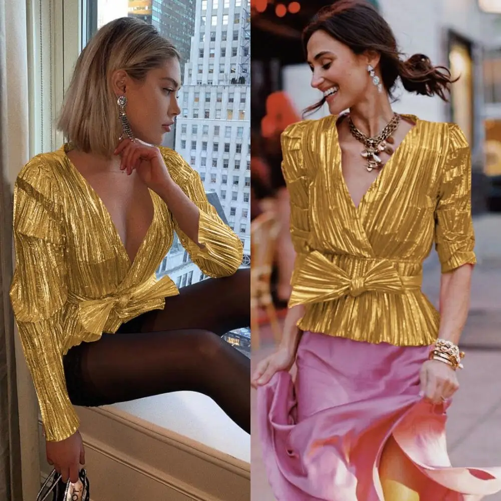 

Spring Flash Elegent V-neck Bow Lace Slim-type Cardigan Long Sleeve Women Shirt Office Women Patchwork Striped Top Dinner Blouse