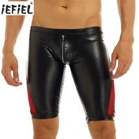 black mens boxer shorts sexy leather zipper open crotch mesh splice shorts low rise slim fit tights gay men underwear shorts