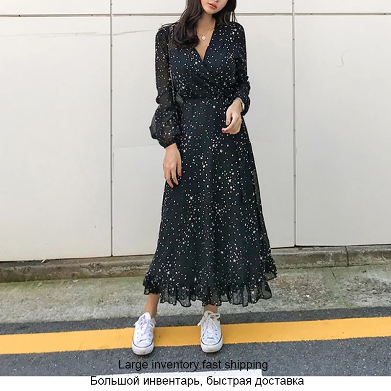 Платье женское шифоновое с оборками Элегантное Длинное пикантное вечернее