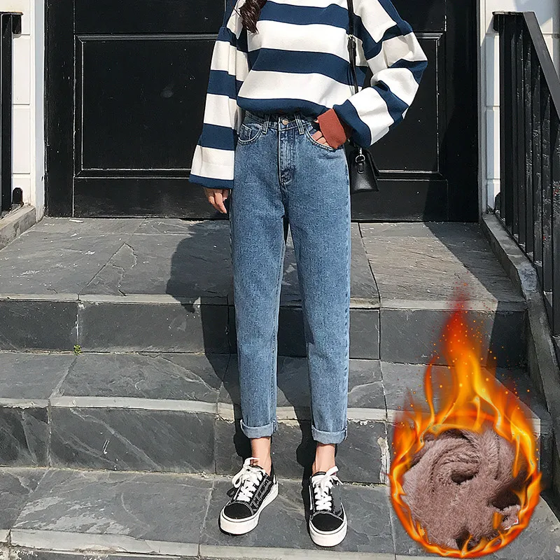 Retro Blue Thicken Осенние зимние джинсы с высокой талией женские теплые толстые флисовые джинсы для женщин mujer плюс бархатные джинсовые брюки Pantalon Femme - Цвет: Retro Blue Thicken