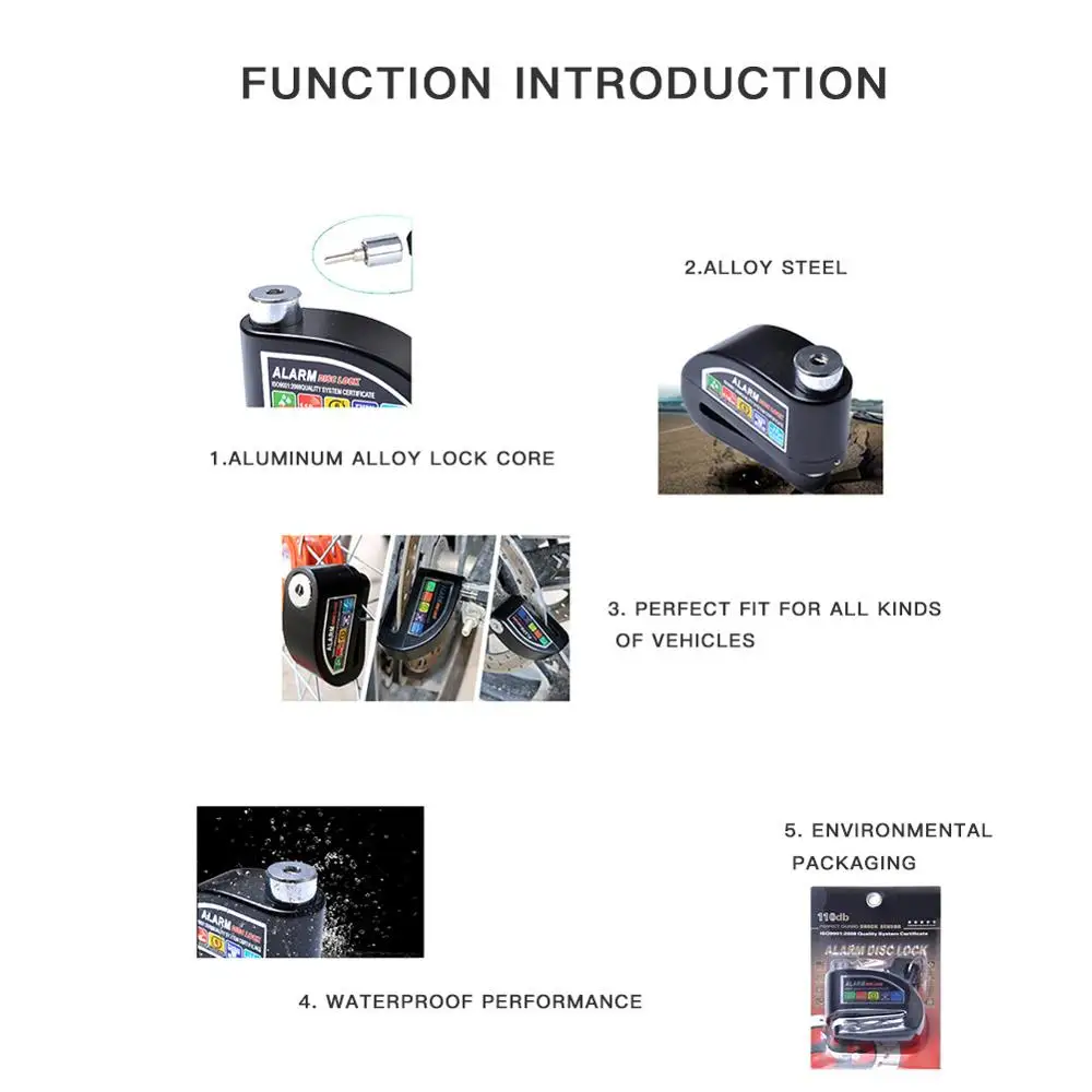 

Universal Motorcycle Anti-theft Lock Brake Lock Core 110dB Alarm Waterproof Wheel Disc Brake Lock