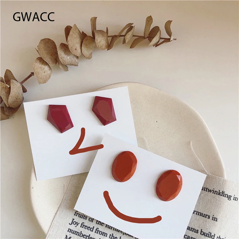 

INKDEW Vintage Red Color Acrylic Big Stud Earrings For Women Geometric Oval Exaggerated Smile Resin Earrings Fashion Jewelry