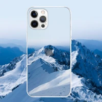 luxury landscape pink snow mountain clear phone case for iphone 7 8 plus x 11 12 13 pro max xs max xr se2020 transparent cover
