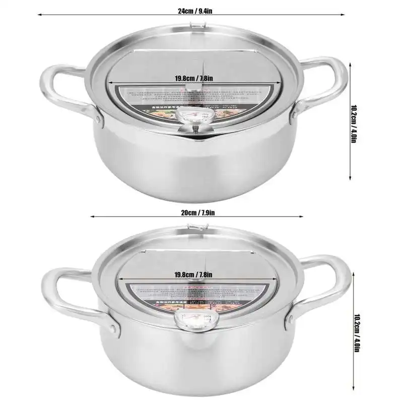 

Cooking Wok Fryer Pot Stainless Steel Frying Pot with Thermometer Lid Kitchen Cooking Utensils Panela