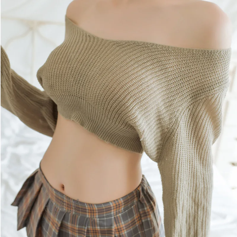 Женский трикотажный свитер с v-образным вырезом длинным рукавом и открытой