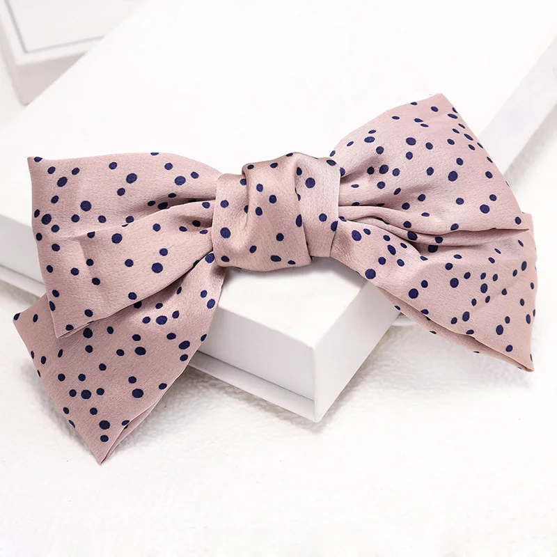 

12pcs Korean Dots Printing Layers Large Bow Clip Women Girls Headwear Boutique Barrettes Big Chiffon Satin Hair Bows Accessories