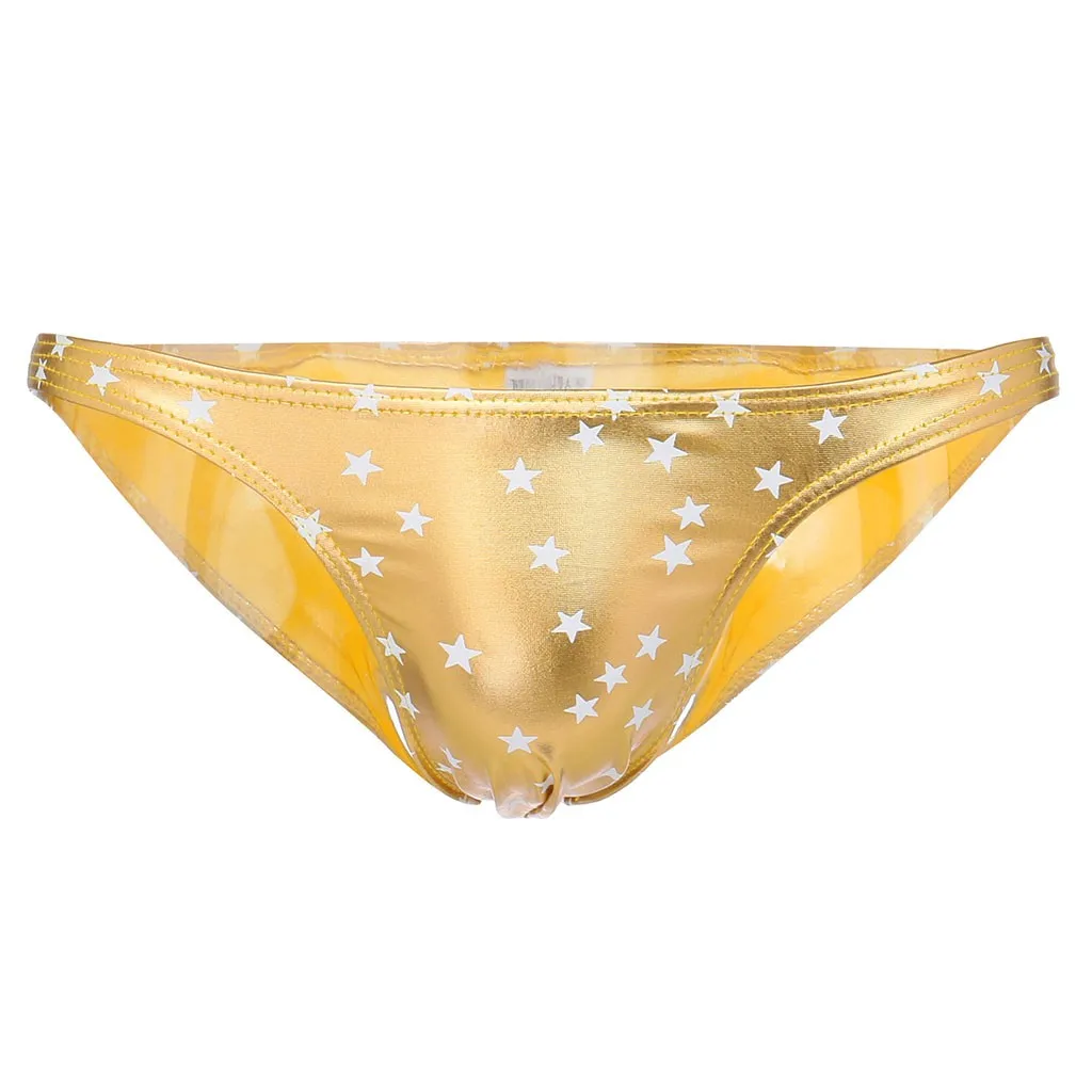 Мужские трусы брифы из искусственной кожи черные мягкие с принтом в виде звезд