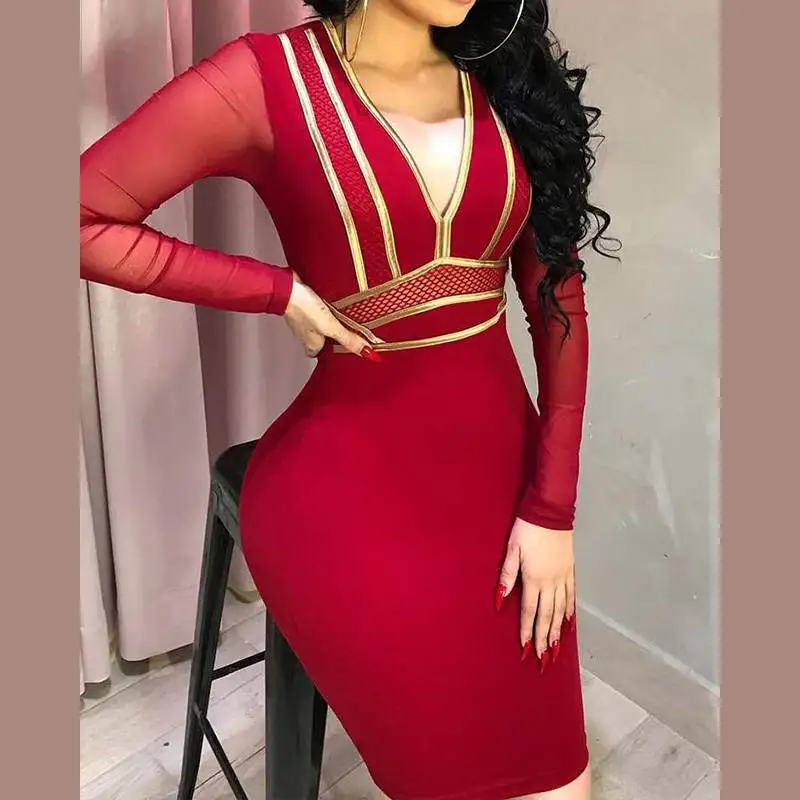 Контрастное облегающее Сетчатое платье с вставками женское привлекательное