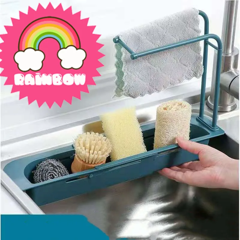 

Kitchen Telescopic Sink Rack Organizer Drainer Rack Storage Basket Bag Faucet Holder AdjustableBathroom Holder Sink Kitchen Tool
