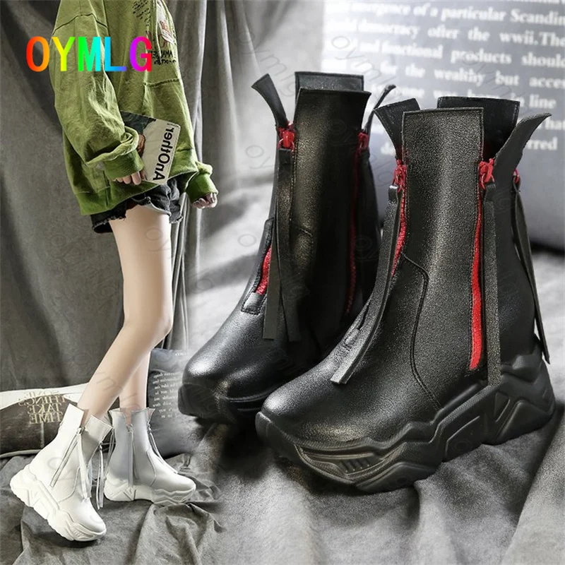 

British style fashion boots women 2021 autumn winter new fashion zipper plus velvet warm thick-soled handsome short boots women
