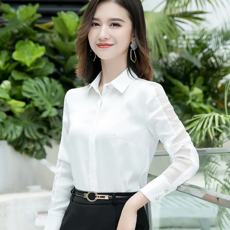 Fashion women shirt Spring autumn New temperament long sleeve formal slim satin blouses office ladies plus size work tops - Цвет: White
