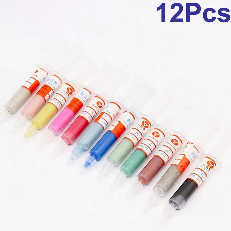 12pcs/lot W0.5-w40 Mesh 320~10000 Diamond Polishing Lapping Paste Compound Syringes Micron Glass Metal Grinding Factory Supply