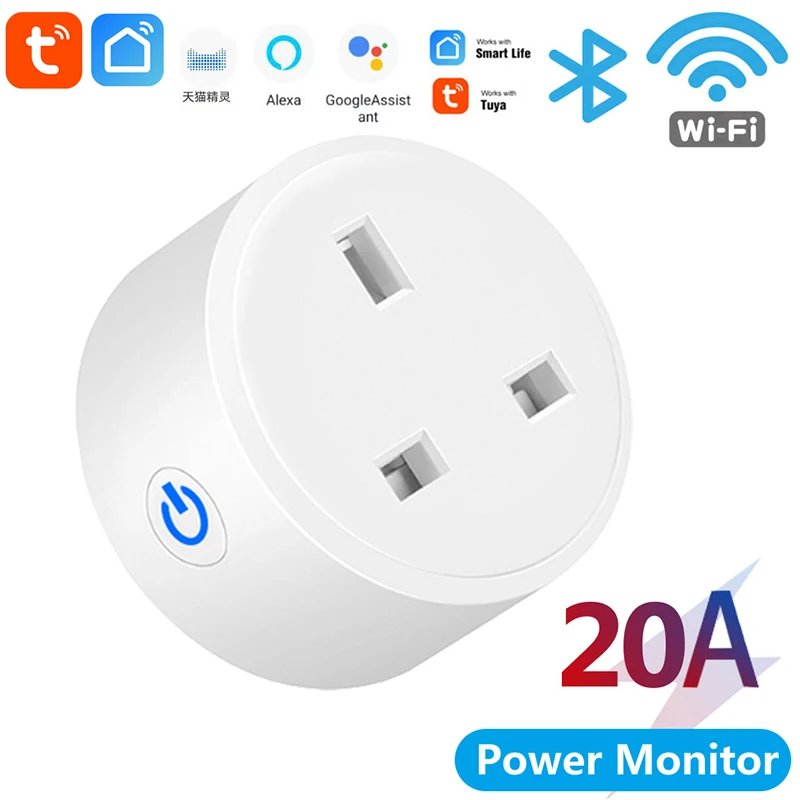 

16A/20A UK Plug Tuya Wifi Smart Socket Wireless Remote Control Socket Timing Home Power Socket Work With Alexa Google Assistant