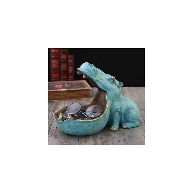 

Hippo Statue Decoration Resin Ornament Artware Dog Sculpture Decor Sundries Big Mouth Keychain Storage Desk Decoration Gift