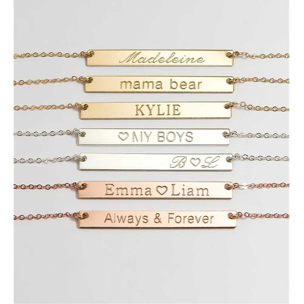 

Золотое ожерелье на заказ, подарок на день матери, ожерелье из розового золота, индивидуальное серебряное ожерелье в форме бара, подарок на ...