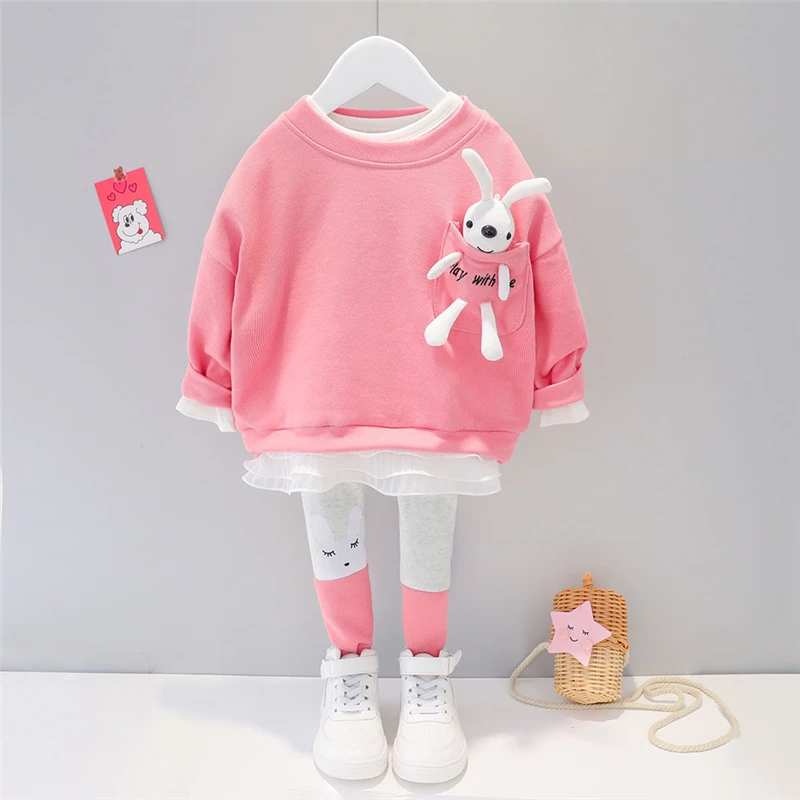 

Baby Girls Clothing Sets Kids Clothes Lace Cartoon Rabbit T Shirt Pants Toddler Infant Children Vacation Costume
