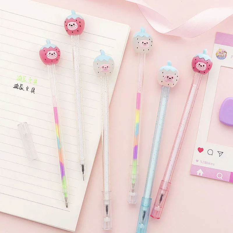 

50pcs Korean Creative Cartoon Lovely Strawberry Neutral Pen Small Fresh Student Examination Writing Signature Pen Gel Pens