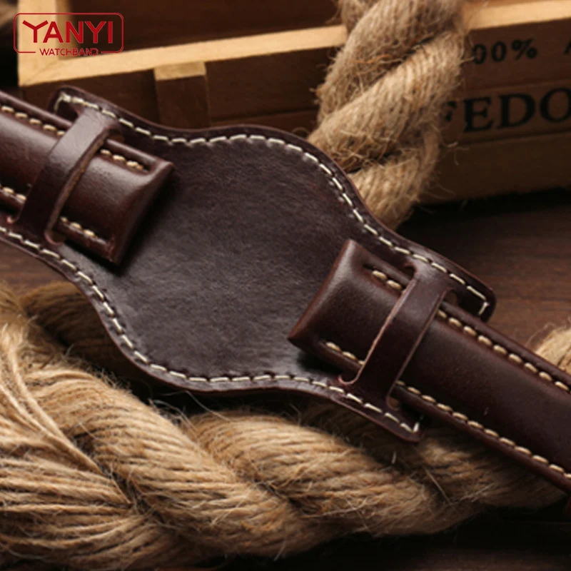 Genuine Leather Bracelet 18mm 20mm 21mm 22mm watch strap mens watchband With mat wristwatches band handmade leather bracelet images - 6