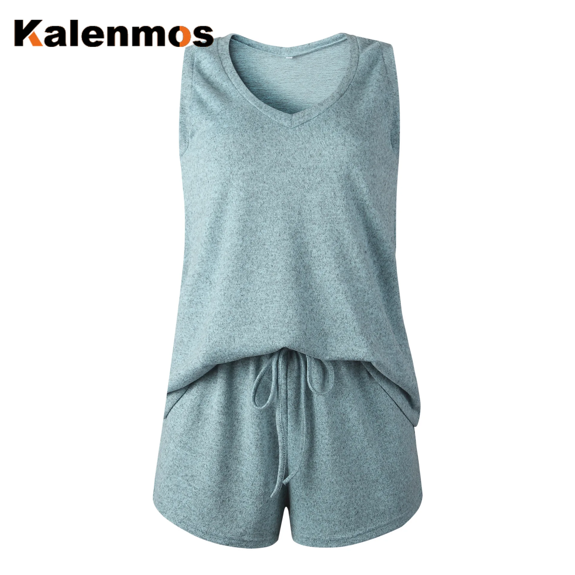 KALENMOS Женский комплект из двух предметов полосатая Домашняя одежда Топы Футболка