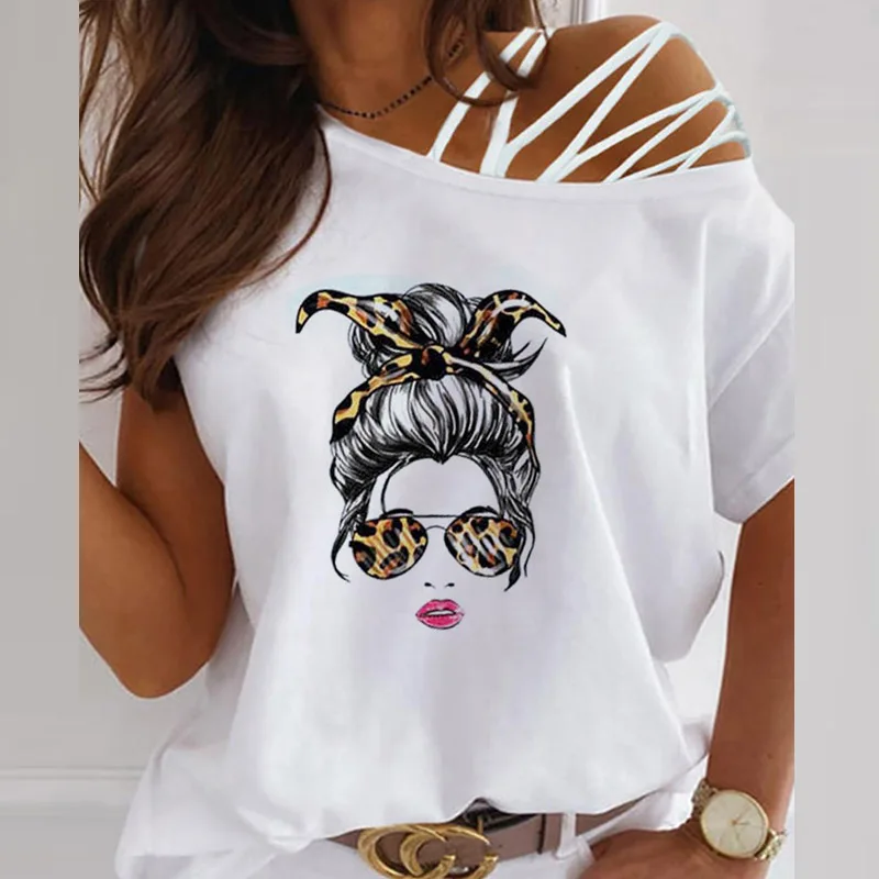 

2021 Summer Heart Pattern Blouses Shirts Fashion Sexy Off Shoulder Hollow Out Tops Casual Letter Print Short Sleeve Women Blusas