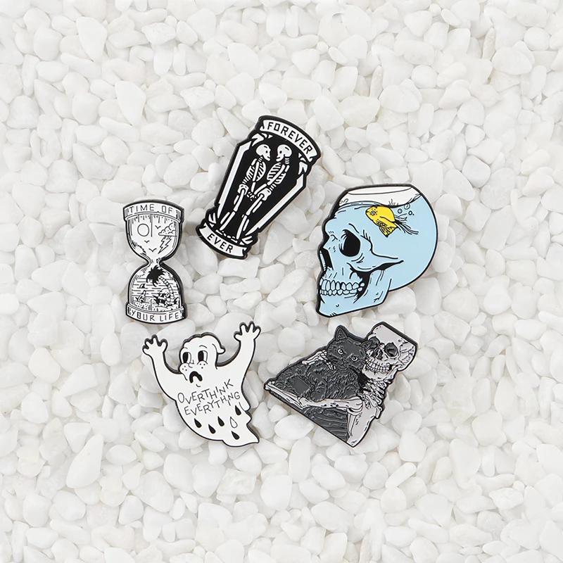 Время песочных часов булавки Скелет любовь броши призрак значки сумка джинсовая