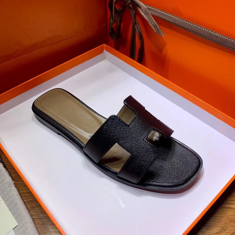 

2021 Classic Hot Women Slippers 100% Genuine Leather Luxury Designer Brand Slippers Ladies Sandals Fashion Brand Flat Shoes