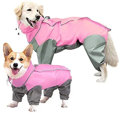 

Full Body Dog Raincoat Waterproof Dog Poncho Jacket Adjustable Hood Leash Hole Lightweight Rainwear Small Medium Large Dog