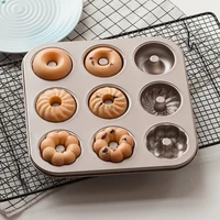 9 cavity donut baking tray non stick carbon steel bagels mold fluted cake pan for donut cake biscuit bagels baking