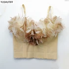 Женский модный цветочный укороченный топ для ночного клуба вечерние со встроенным бюстгальтером укороченный женский сексуальный женский корсет с открытыми плечами пуш-ап на груди