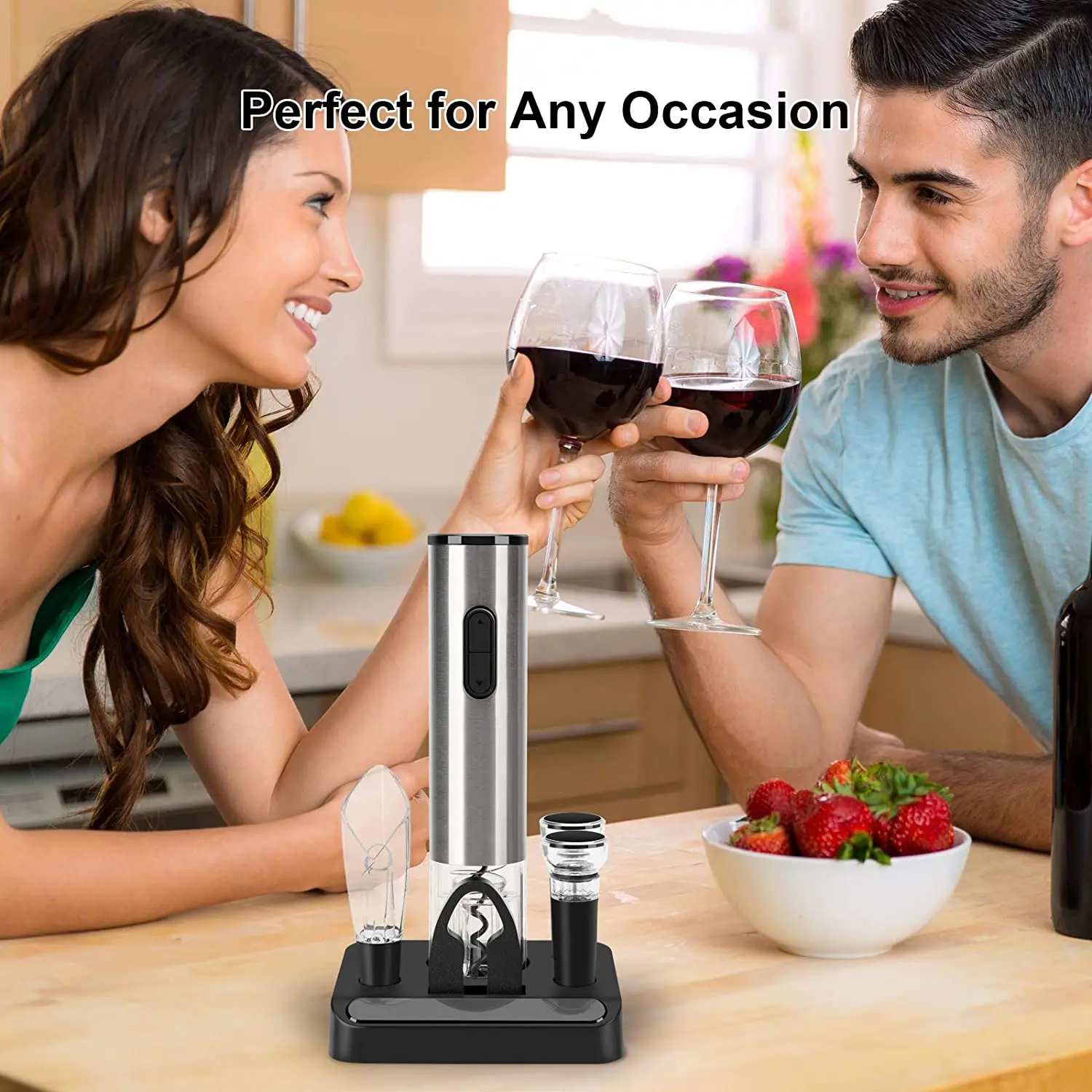 

Wine Opener Set Automatic Opener Set Reusable Corkscrew Gift Set with Base, Including Foil Cutter, 2 Vacuum Stoppers