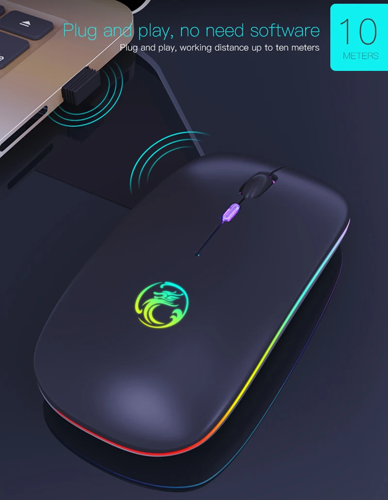 RGB беспроводная мышь Bluetooth компьютерная перезаряжаемая Бесшумная эргономичная USB