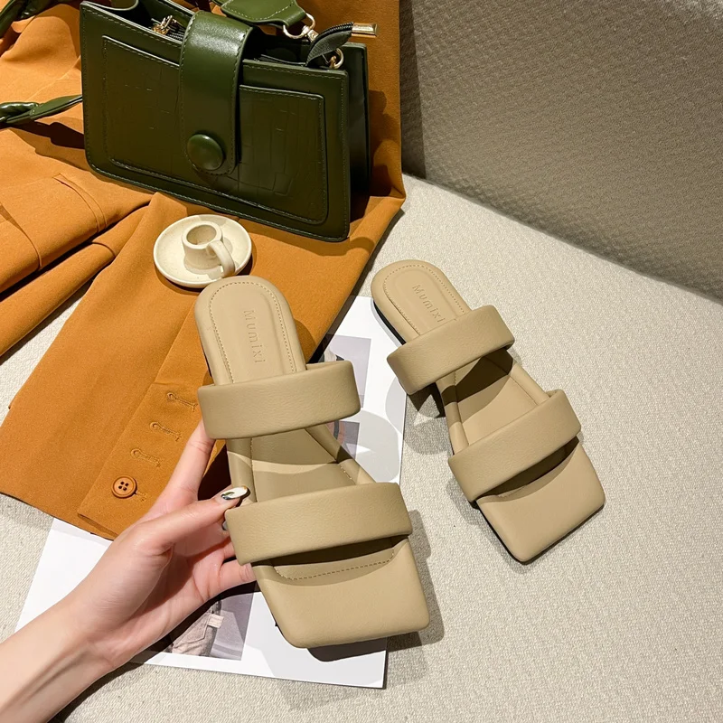 

Женские шлепанцы 2021, летняя обувь, женские сандалии на плоской подошве, женские модные удобные сандалии с квадратным носком, женские сандал...