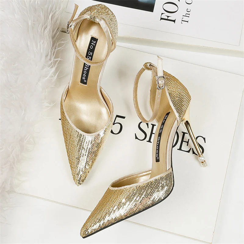 2019 г. Женские блестящие босоножки на высоком каблуке шпильке 10 см женские