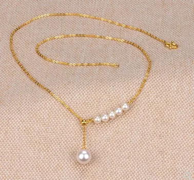 

24k ожерелье из чистого золота 999, браслет-напульсник, настоящее золото ожерелья из жемчуга для женщин Регулируемый цепочка свитер цепи 42 см