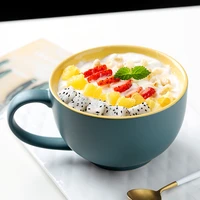 contrasting color ceramic mug breakfast oatmeal cereal ceramic household water cup with spoon big belly cup milk cup couple cup