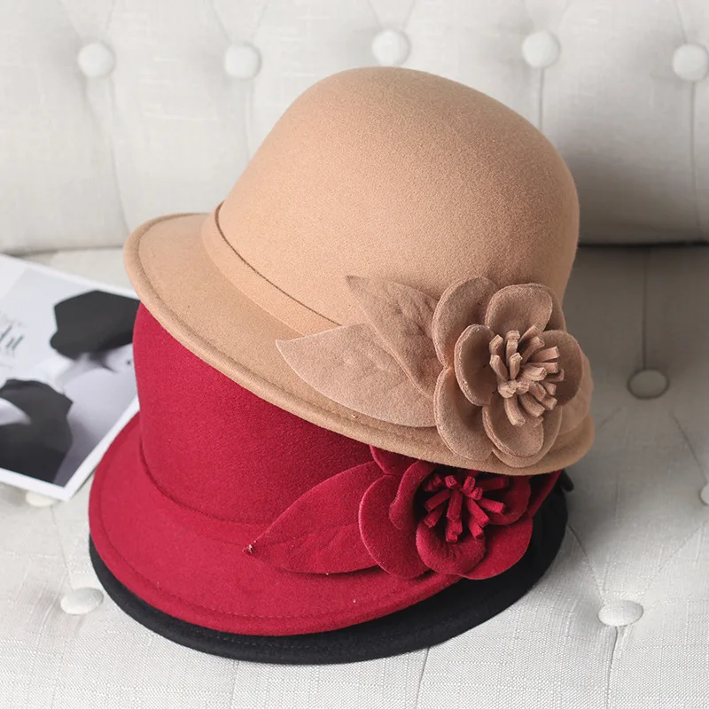 

Hat Autumn and Winter Korean Version of New Wool Bowl Hat Fashion Joker Flower Middle-aged Hat Winter Lady Fisherman Hat