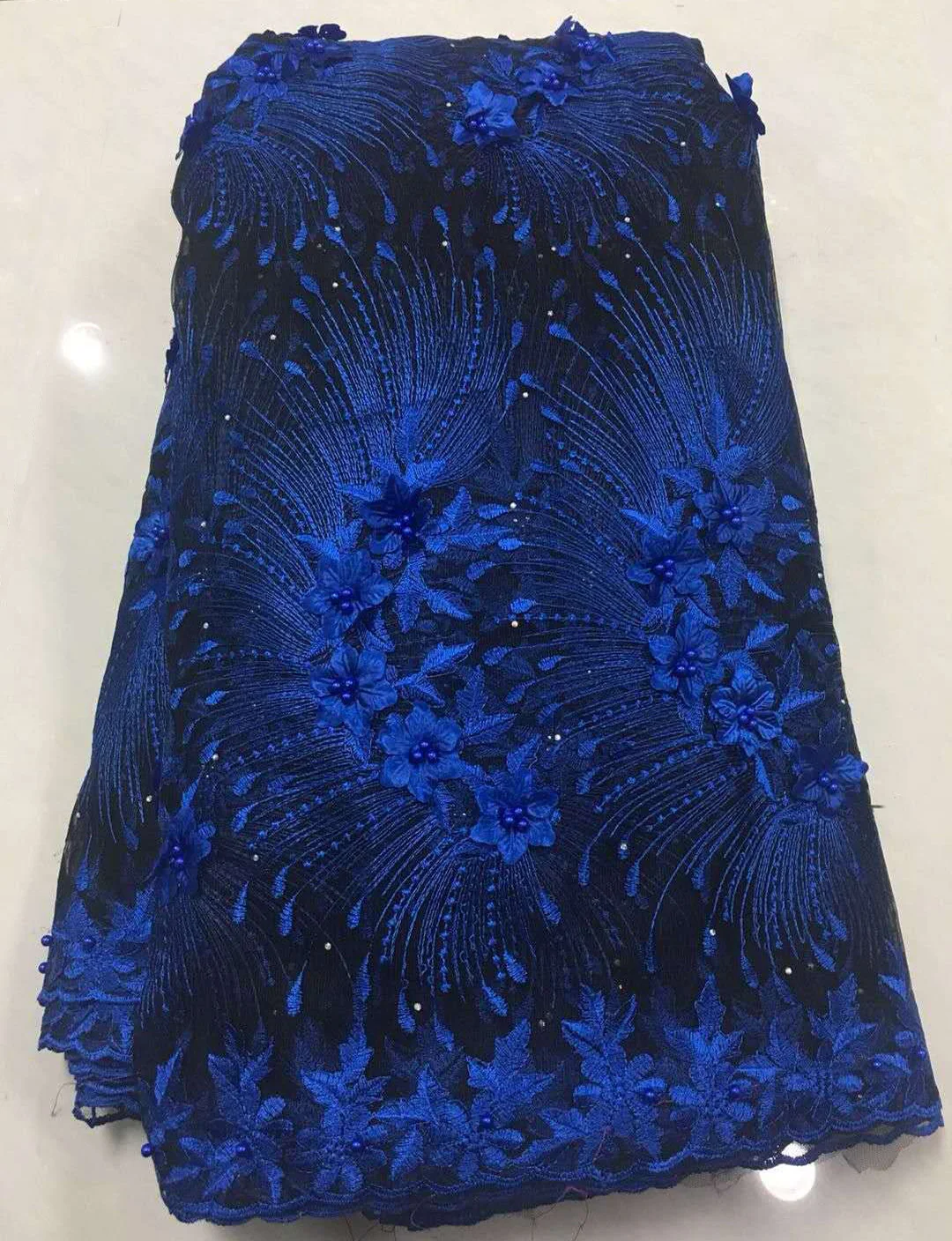 

Lovely Latest Designs African Lace Fabric 2018 Royal Blue Embroidery Lace Fabric Bridal Wedding French Mesh Lace Fabric