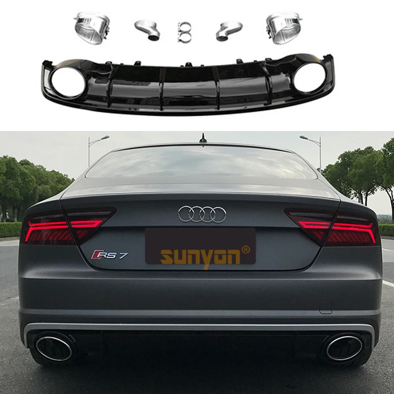 

A7 Rear Bumper Lip Diffuser with Exhaust Muffler Pipe for Audi A7 Standard Bumper 2009-2018 RS7 Style