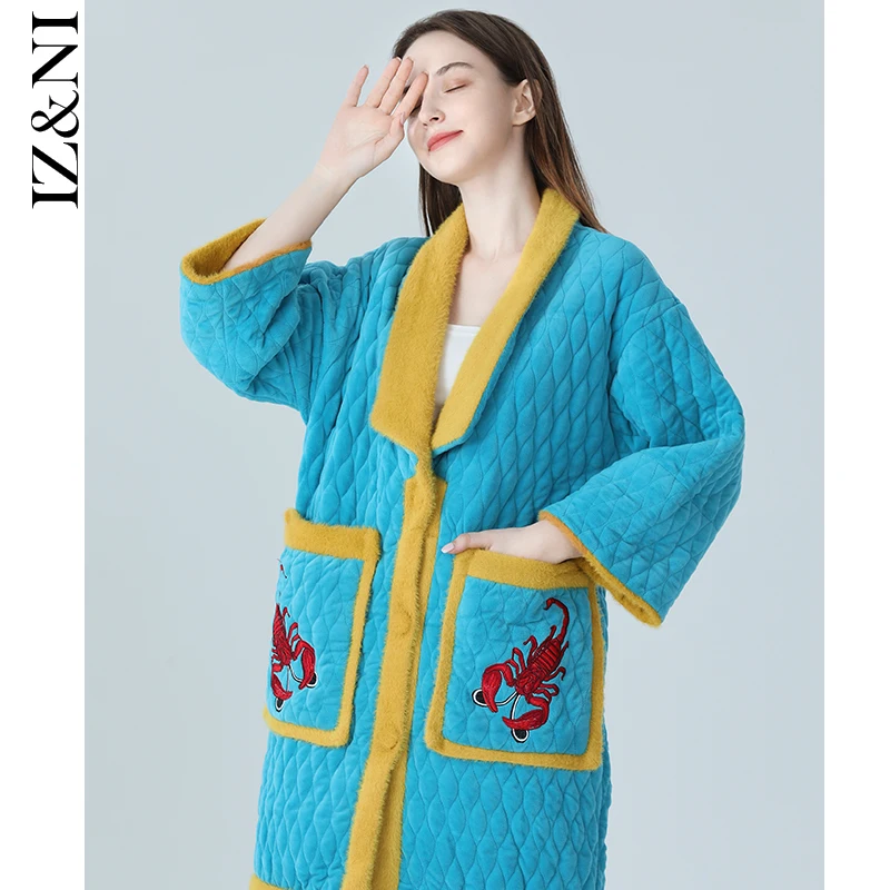 

★IIZZINI 2020 household to take female coral fleece winter more quilted embroidery warm luxury pants, pajamas