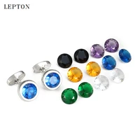 high quality glass cufflinks for mens lepton round crystal cuff links man shirt cuffs cufflink brand jewelry drop shipping