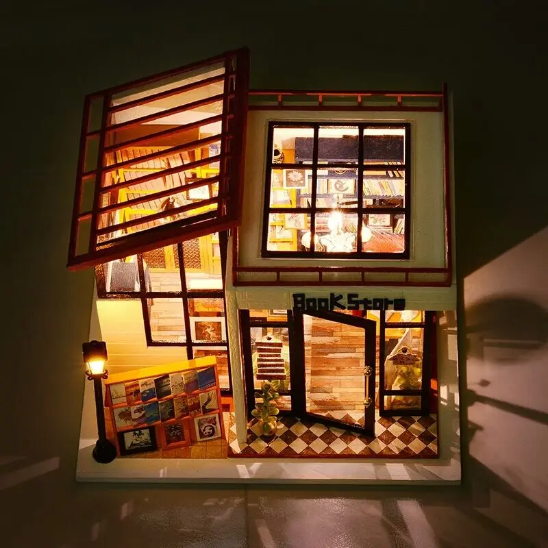 

DIY Doll House Miniature Dollhouse with Furnitures Wooden House Miniaturas Toys for Children New Year Christmas Gift Book Store