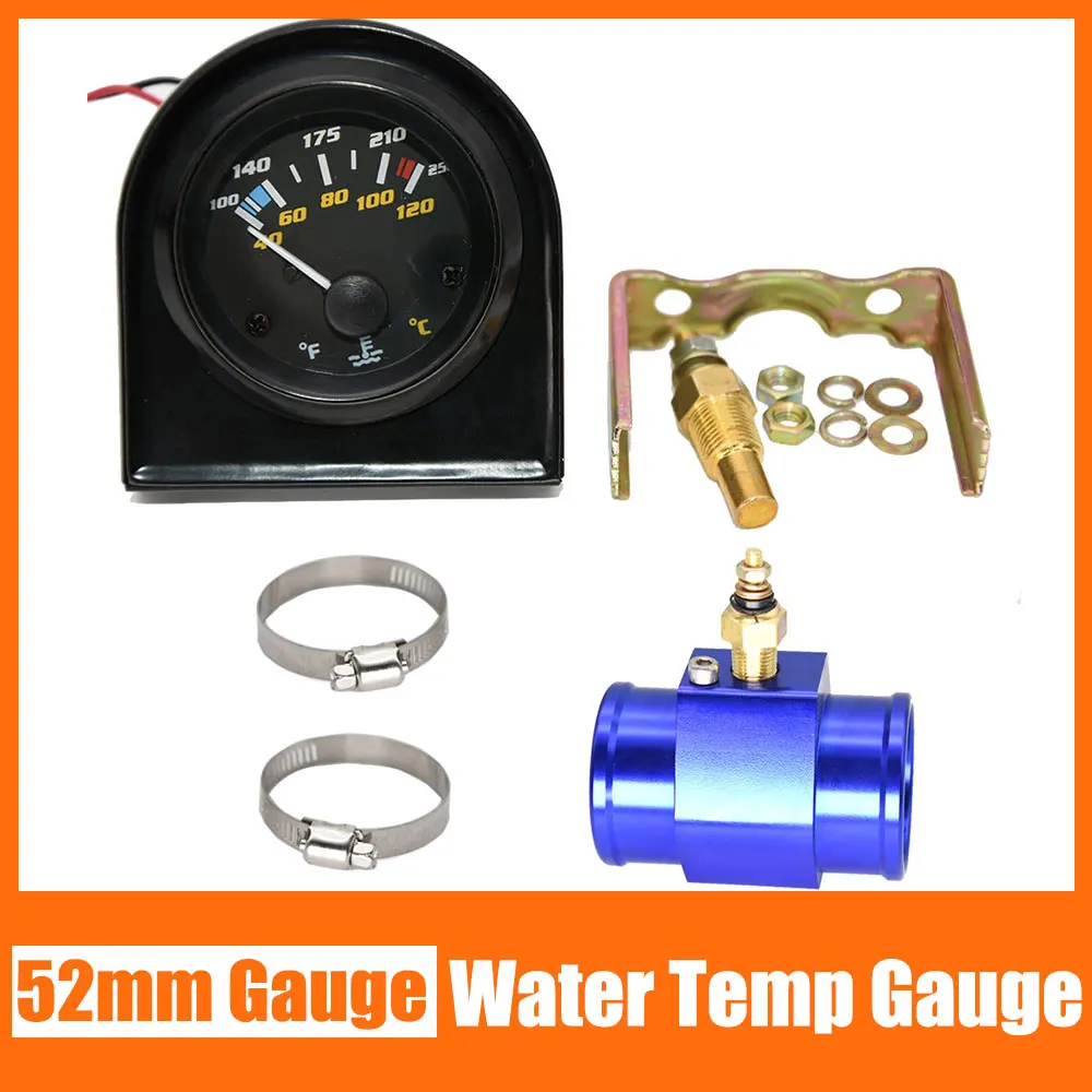 

52MM Water Temp Gauge + 1/8NPT Water Temperature Sensor + Adapter 40-120 Celsius /100-250 Fahrenheit Universal Car 12v
