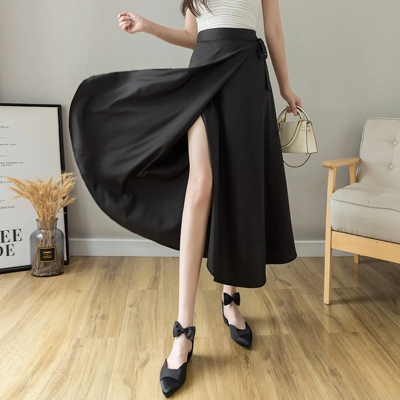 

12 Colors Empire High Waist Side Tie Mid-Calf Wrap Skirts Elegant Casual Women Summer Beach Dress Free Size
