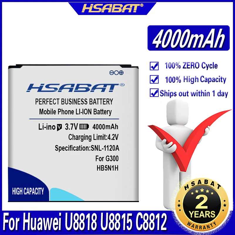 Аккумулятор HSABAT 4000 мАч HB5N1H для Huawei U8818 U8815 C8812 U8825D C8825D T8828 G300 M660 Y320 G330D G305T|battery for