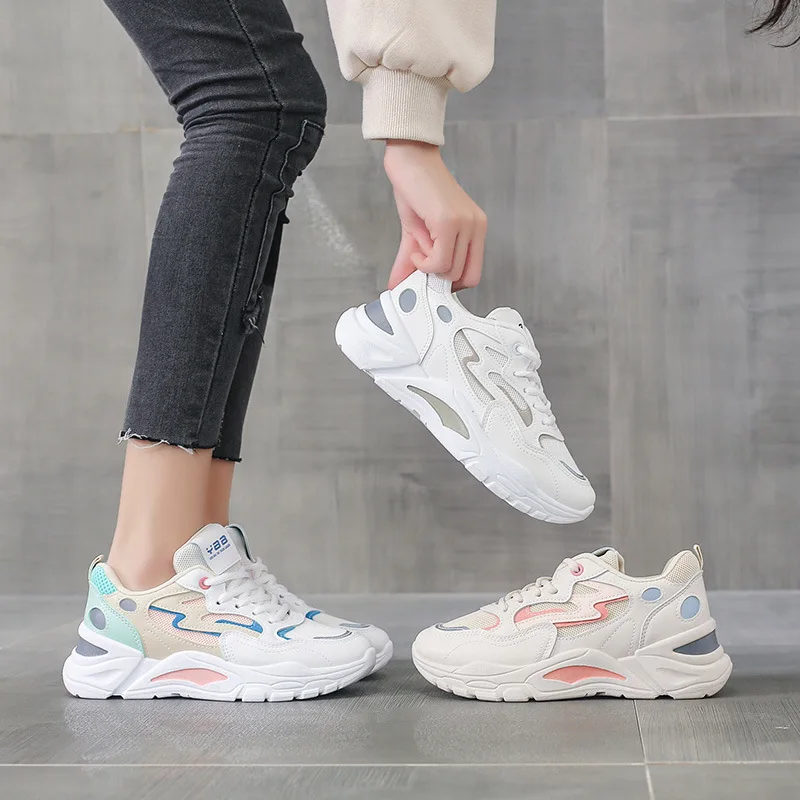 

Women's Sports Shoes Chunky Sneakers 2021 Solid Color Woman Shoes Mesh Girl Casual Platform Soles Ladies Running Dad Footwear