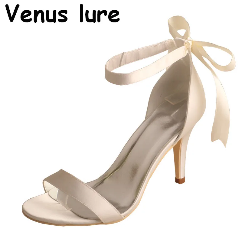 

Put your Logo Ankle Strap Ivory Sandals Ladies Wedding Shoes Bride 9CM