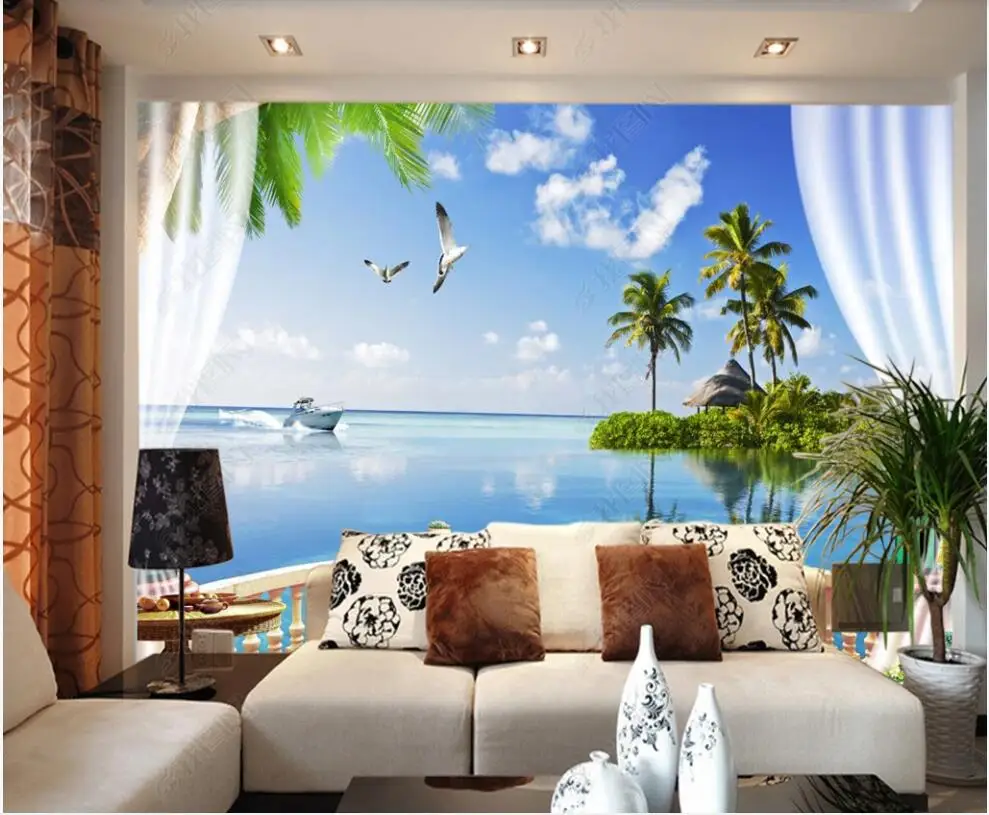 Custom mural 3d photo wallpaper Balcony coconut palm tree landscape home decor living room wall paper for in rolls |