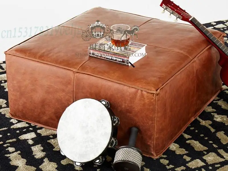 Customized American Leather Shoe Changing Stool Living Room Sofa Footrest European Retro Coffee Table Sit Padded S |